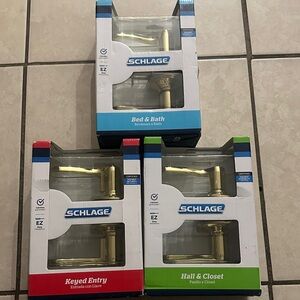 “3”Schlage Gold Door Handle bundle keyed entry/bed & bath/hall& closet